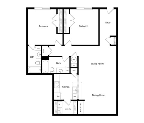 A black and white image of a floor plan for a house.